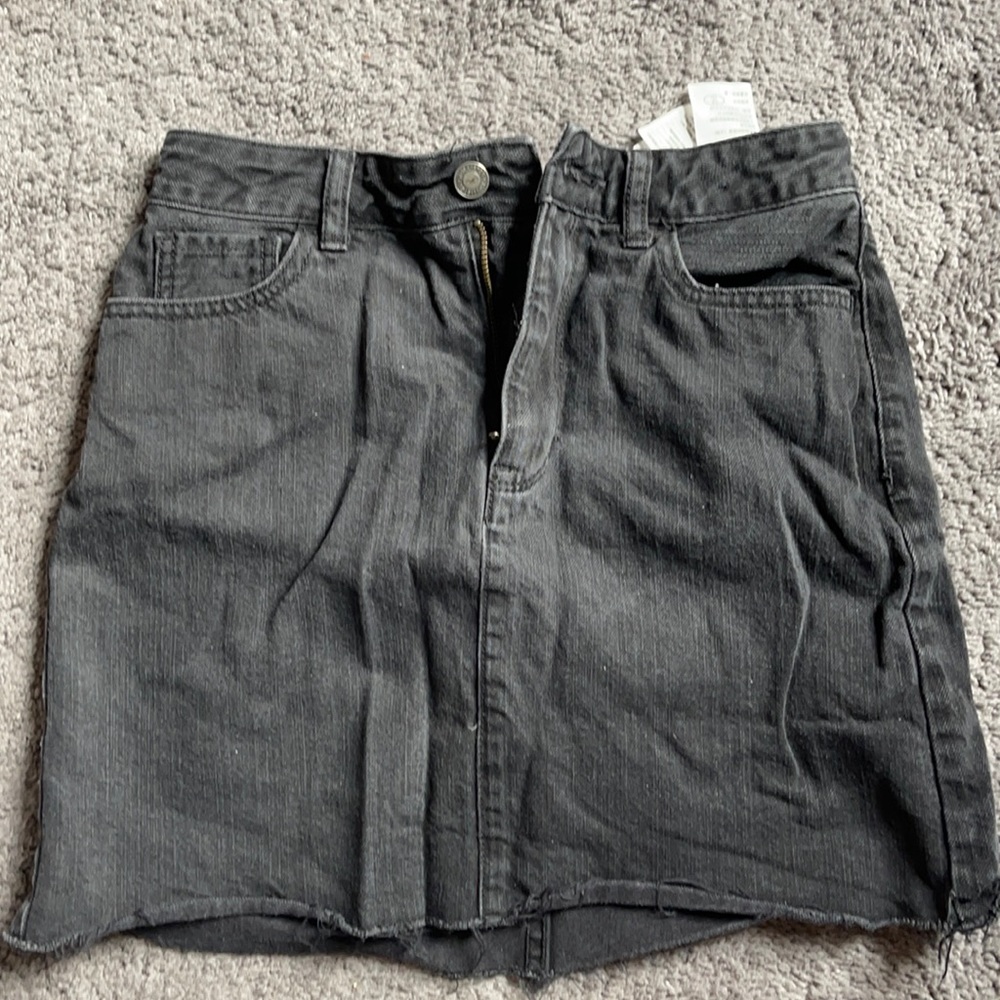 Cute black jean distressed mini skirt